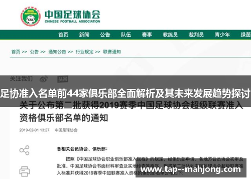 足协准入名单前44家俱乐部全面解析及其未来发展趋势探讨